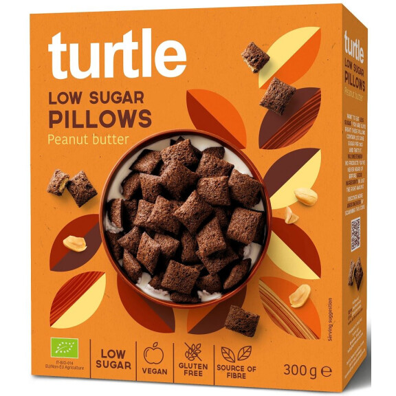 Pernuțe de cereale cu cremă de arahide cu conținut scăzut de zahăr fără gluten bio 300 g - Turtle