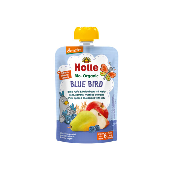 Mousse în tub de pere - mere - afine - ovăz fără adaos de zaharuri de la 6 luni Demeter BIO 100 g - Holle