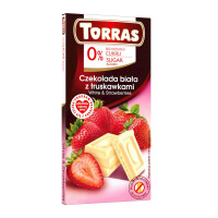 Ciocolată albă fără gluten cu căpșuni fără zahăr adăugat 75 g - Torras