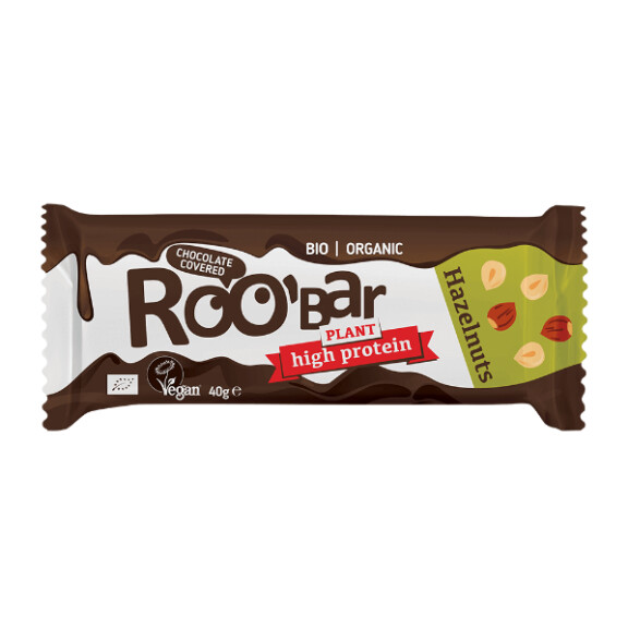 Baton proteic de alune cu înveliș de ciocolată neagră, fără gluten BIO 40 g - Roobar