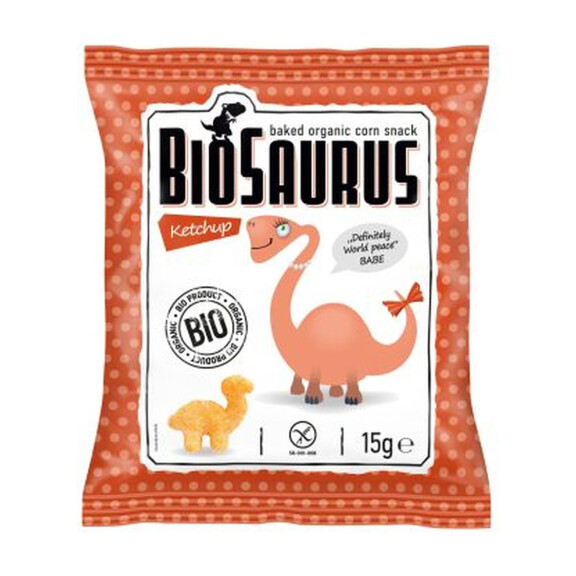 Chipsuri de porumb cu aromă de kechup fără gluten BIO 15 g Biosaurus
