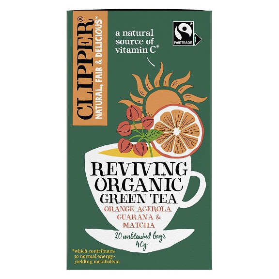 Ceai verde cu Acerola, Guarana și Matcha "Revival" Fair Trade Bio (20 x 2 g) 40 g - Clipper