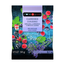 Bomboane stevia fără zahăr cu balsam de lămâie, lavandă și fructe de pădure 50 g - Pure&amp;Good