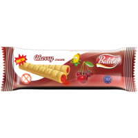 Tuburi de mălai cu cremă de cireșe fără gluten, umplute cu cremă, fără gluten 18g - Bălașa
