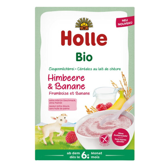 Terci de orez cu lapte de banane și zmeură fără gluten de la 6 luni BIO 200 g - Holle