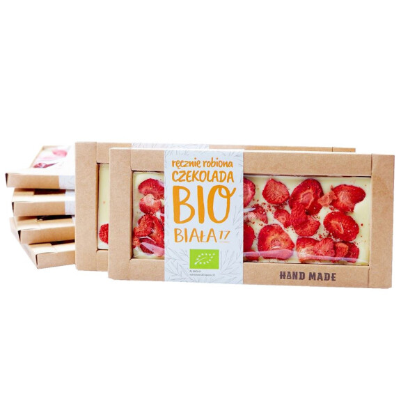Ciocolată albă cu căpșuni BIO 53 g