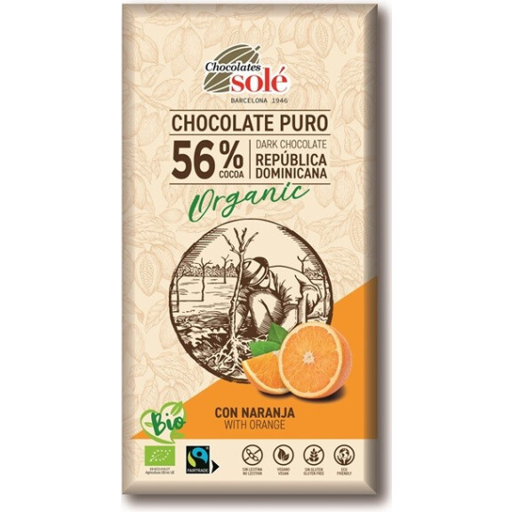 Ciocolată amară 56% cacao cu portocale BIO 100 g
