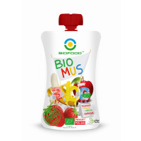 Mousse de căpșuni-banane-măr BIO 90 g
