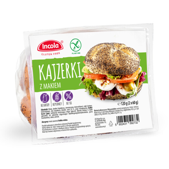 Kaiser Roll cu semințe de mac fără gluten 2 x 60 g - Incola