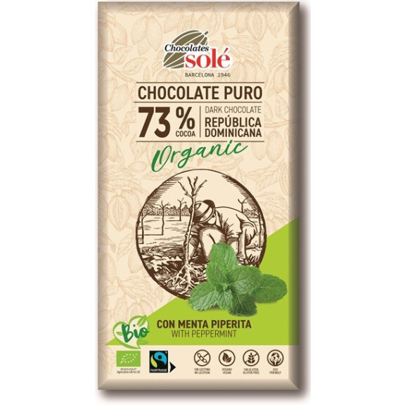 Ciocolată amară 73% cacao cu mentă BIO 100 g