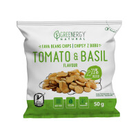 Chipsuri proteice din fasole boabe cu aromă de roșii și busuioc 50g - Greenergy