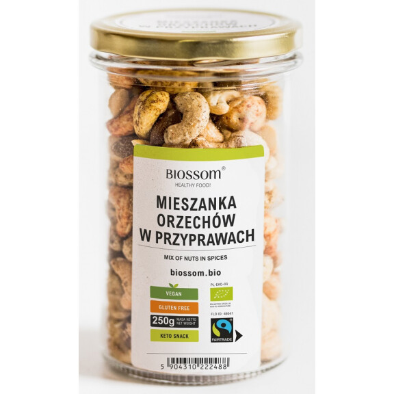 Mix de nuci condimentate din comerț echitabil fără gluten bio 250 g - BIOSSOM