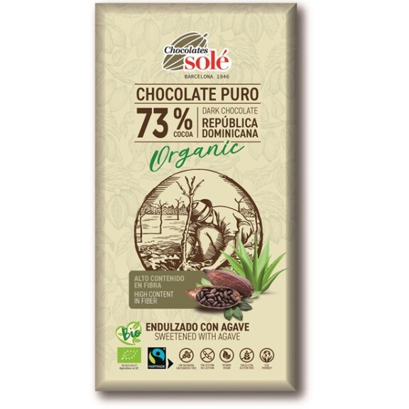 Ciocolată amară 73% cacao îndulcită cu sirop de agave BIO 100 g