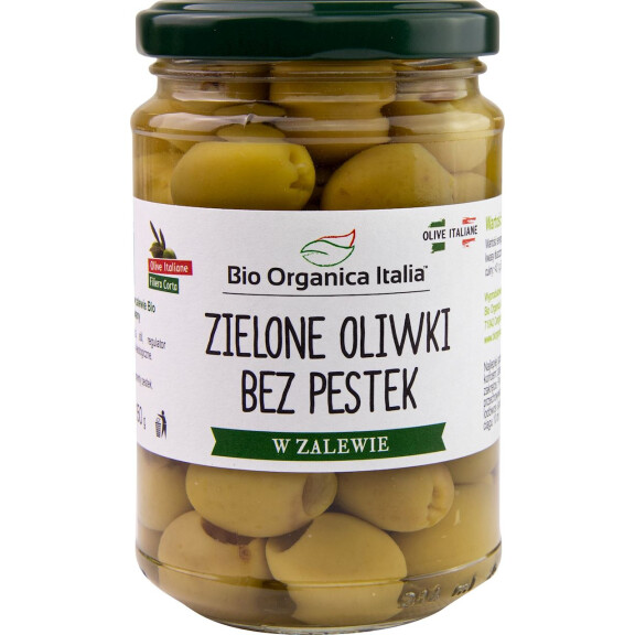 Măsline verzi fără semințe în saramură BIO 280 g (160 g) (borcan)