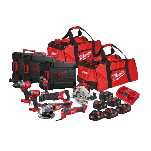 Zestaw narzędzi Milwaukee M18 PP8A-586P POWERPACK AKU 18V (1x 8.0 + 2x 5.5 + 3x 5.0 Ah) - 4933479537