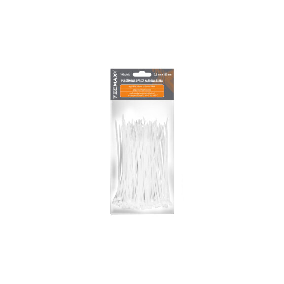 Plastikowa opaska kablowa biała Tecmaxx 2,5 x 120mm 100 sztuk - 14-202