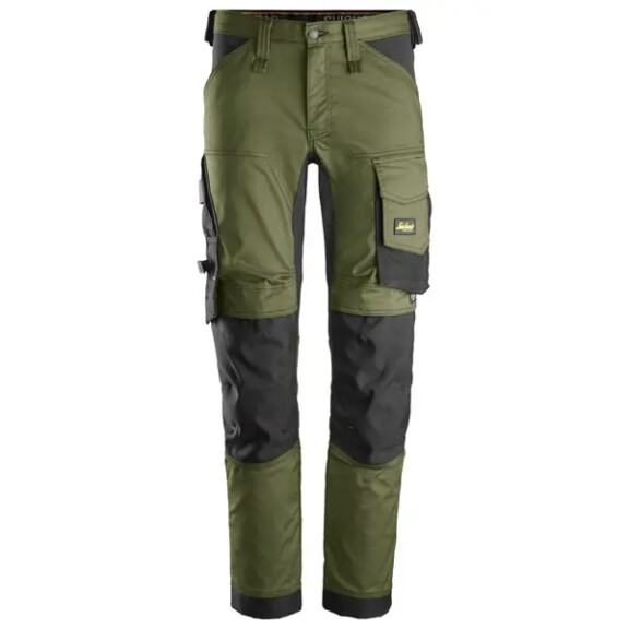 Spodnie robocze z workami kieszeniowymi oliwkowo-czarne stretch AllroundWork SNICKERS 6241