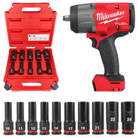 Klucz udarowy 1/2" 2034Nm Milwaukee M18 FHIW2F12-0 AKU 18V (bez aku) + zestaw nasadek udarowych długich 1/2" 10 elementów