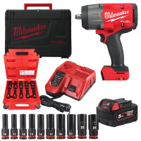 Klucz udarowy 1/2" 2034Nm Milwaukee M18 FHIW2F12-501X AKU 18V (1x 5.0Ah) + zestaw nasadek udarowych długich 1/2" 10 elementów