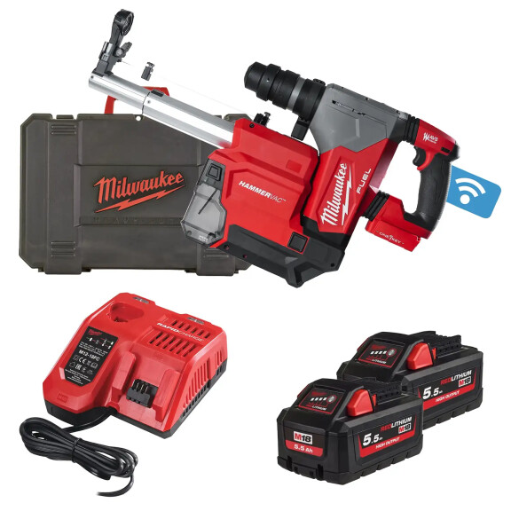 Młot SDS-PLUS z dedykowanym odsysaczem Milwaukee M18 ONEFHPXDEL-552C AKU 18V (2x 5.5 Ah) - 4933478498