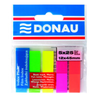Zakładki Indeksujące Donau Pp 12X45Mm 5X25 Kartek Mix Kolorów - DONAU