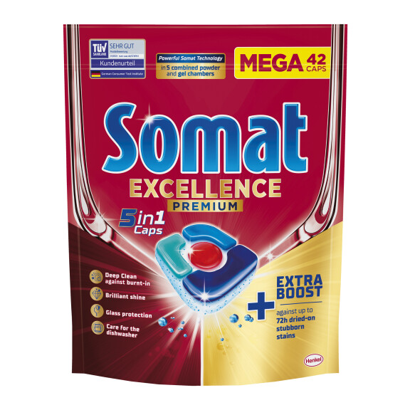 Somat Excellence Premium 5 W 1 Caps Kapsułki Do Mycia Naczyń W Zmywarkach 819 G (42 Sztuki) - Somat