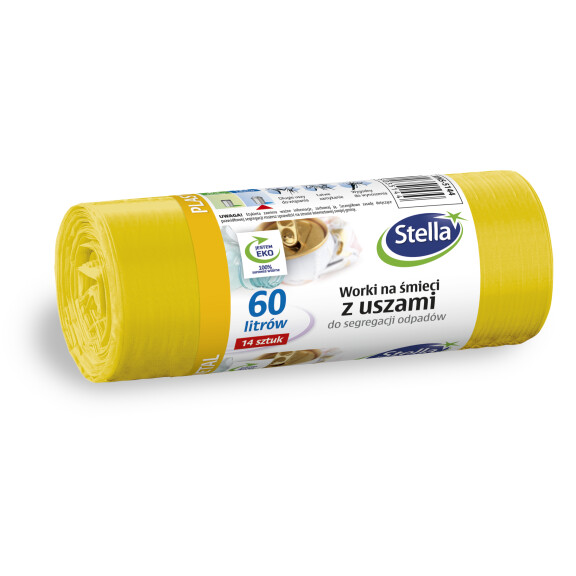 Stella Worki Na Śmieci Z Uszami Do Segregacji Odpadów Plastik Metal 60L 14Szt Żółte - Stella