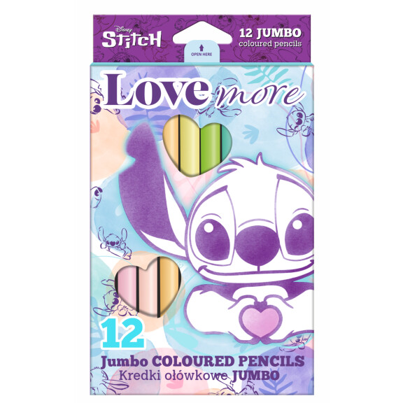 Kredki Ołówkowe Trójkątne Jumbo 12 Kolorów Stitch Pastel - STITCH