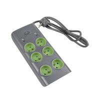Przedłużacz 6 Gn. Z "0" Z Wył. 1,4M 1,5Mm2 + Gniazda 2Xusb-A, 2Xusb-C Szaro-Zielony - Ecoline