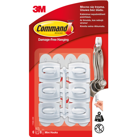 Command™ Haczyk Wielokrotnego Użytku, 17006, 6 Haczyków + 8 Małych Pasków - Command™