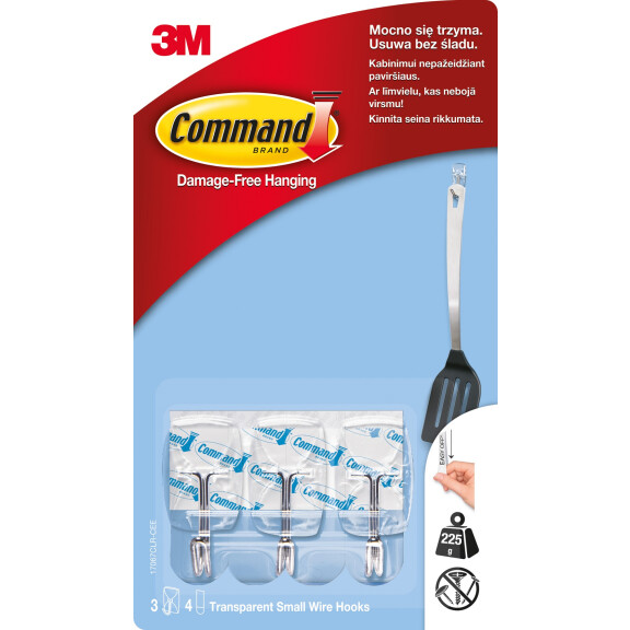 Command™ Przezroczyste Haczyki Z Metalowym Uchwytem, 17067Clr Pl, 3 Haczyki + 4 Małe Paski - Command™