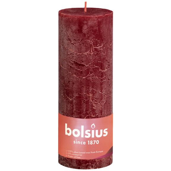 Bolsius Świeca Pieńkowa Rustic 190/68 Shine Aksamitna Czerwień - Bolsius