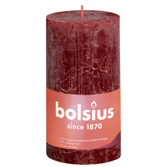 Bolsius Świeca Pieńkowa Rustic 130/68 Shine Aksamitna Czerwień - Bolsius