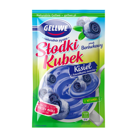 Gellwe Słodki Kubek Kisiel Borówkowy Z Kawałkami Owoców 28G - GELLWE