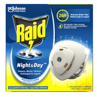 Raid® Night & Day™ Przeciw Muchom, Komarom I Mrówkom - Elektrofumigator Owadobójczy Z Wymiennym Wkładem - RAID