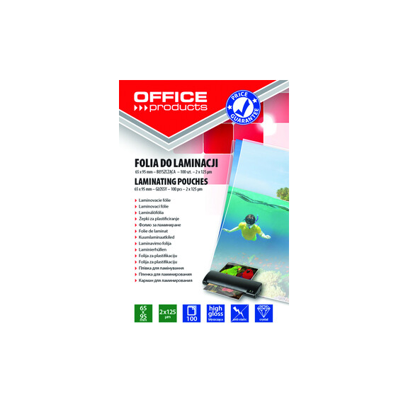 Folia Do Laminacji Office Products 65X95Mm 2X125Mic 100Szt Transparentna - OFFICE PRODUCTS