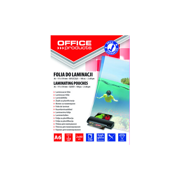 Folia Do Laminowania Office Products A6 2X80Mikr 100Szt Transparentna - OFFICE PRODUCTS
