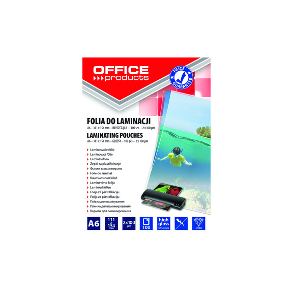 Folia Do Laminowania Office Products A6 2X125Mikr 100Szt Transparentna - OFFICE PRODUCTS