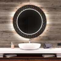 Round Decorative Mirror With LED Lighting For The Bathroom - Golden Lines