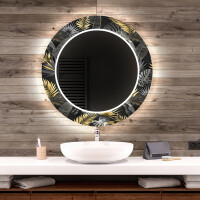 Round Decorative Mirror With LED Lighting For The Bathroom - Goldy Palm