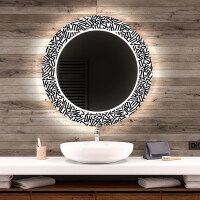 Round Decorative Mirror With LED Lighting For The Bathroom - Letters