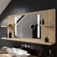Bathroom led illuminated mirror with shelves L02