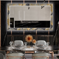 Backlit Decorative Mirror For The Living Room - Golden Leaves