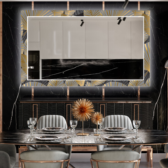 Backlit Decorative Mirror For The Living Room - Golden Leaves