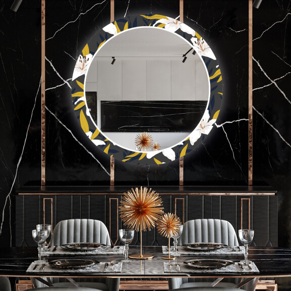 Round Backlit Decorative Mirror LED For The Dining Room - Bells Flowers