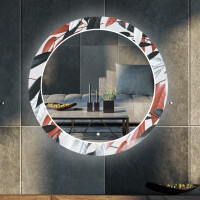 Round Backlit Decorative Mirror LED For The Living Room - Leaves
