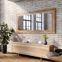 Oak wooden illuminated mirror with rectangular frame L224