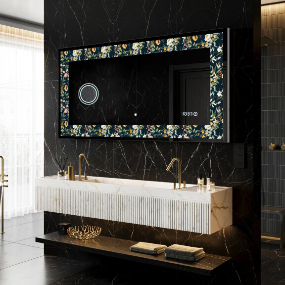 Backlit Decorative Mirror - Cascading Flowers