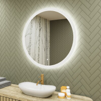 Round LED light bathroom mirror 80cm with Dual color, Touch Switch