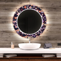 Ronde decoratieve spiegel met led-verlichting voor op de badkamer - Elegant Flowers